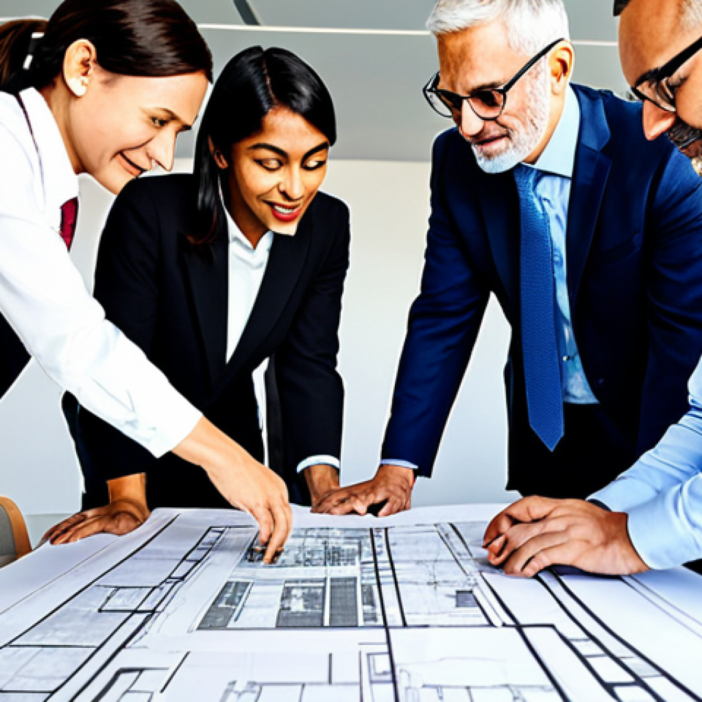 Interdisciplinary Team Meeting**

"A diverse team of professionals (architect, engineer, sociologist) collaborating around a table, reviewing blueprints for a sustainable city project, fully clothed in appropriate business attire, modern office setting, safe for work, perfect anatomy, natural proportions, professional, family-friendly, high quality, well-formed hands, proper finger count."

**