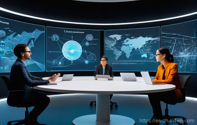 간학문적 연구 사례 분석 - **Prompt:** An inspiring scene depicting an "Interdisciplinary Research Superhero" team. Five distin...