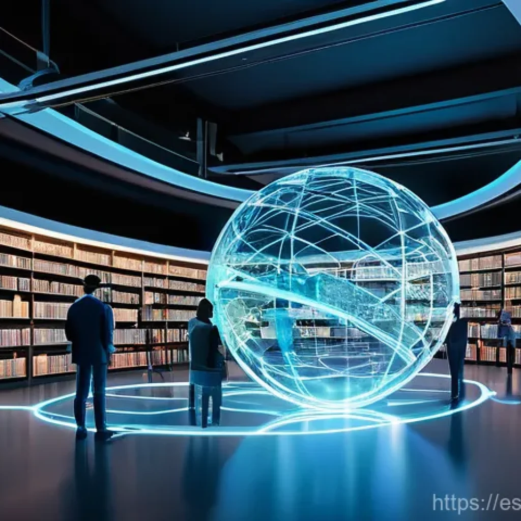 간학문적 연구의 지식 기반 구축 - **Prompt:** A vibrant, futuristic digital library or knowledge hub. Diverse individuals from various...
