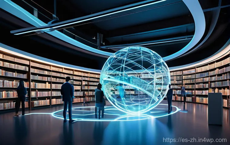 간학문적 연구의 지식 기반 구축 - **Prompt:** A vibrant, futuristic digital library or knowledge hub. Diverse individuals from various...