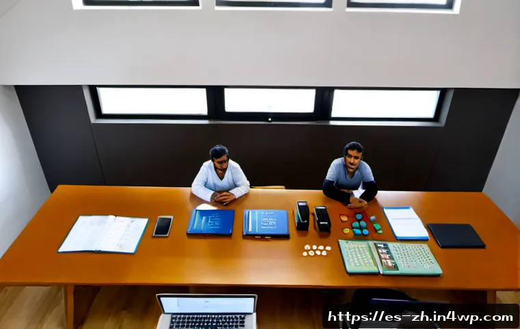 Home 17 간학문적 연구의 자원 배분 전략 - Photorealistic overhead view of an interdisciplinary research planning meeting at a modern universit...
